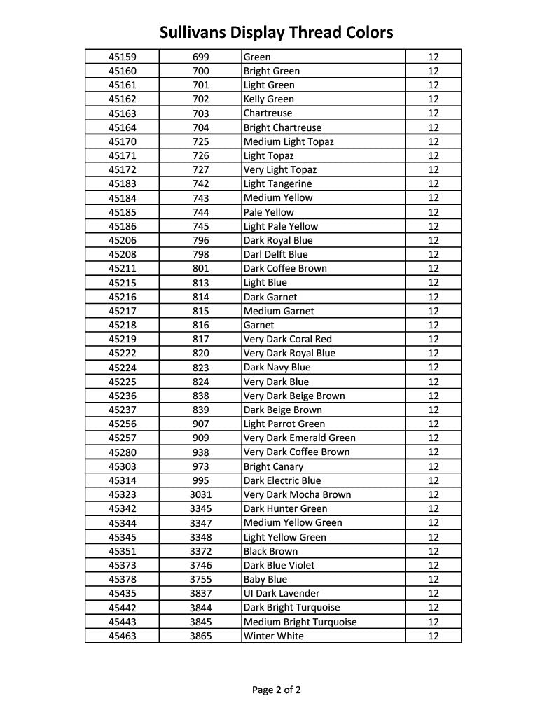 Sullivans SixStrand Cotton Embroidery Floss Colour Card N. Jefferson Ltd.